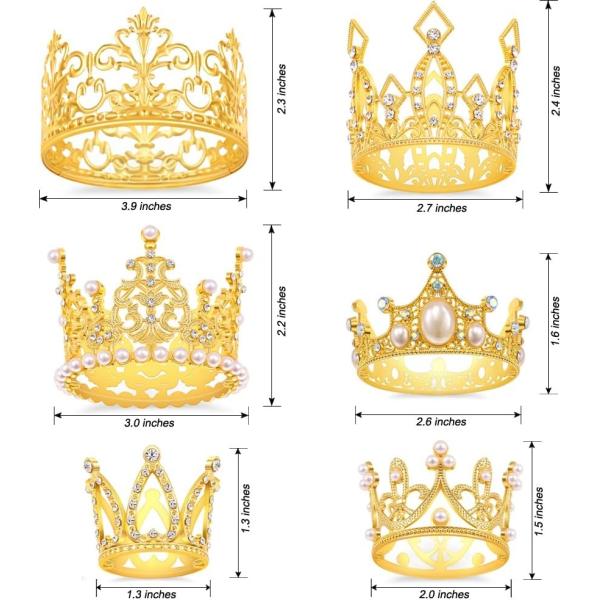 Gold Crown Cake Topper, 6 Pieces Happy Birthday Cake Toppers, Princess Crown