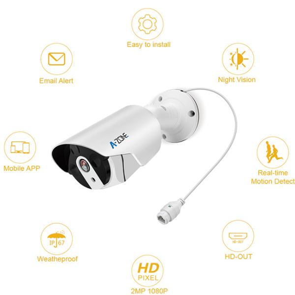 Bullet Case 6 Camera Surveillance System , Poe Home Security Camera System