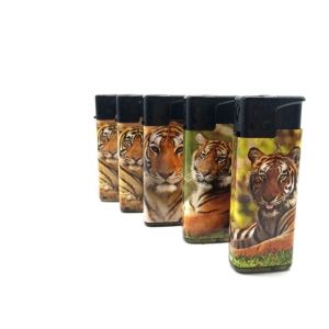 ISO9994 Standard Turbo Flame Windproof Gas Lighter with Tiger Sticker Customized