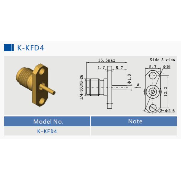 2.92mm Jack 40GHz 2 Hole Flange Mount With Round Contact SS RF Coax Microstrip Connector