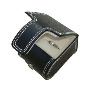 China Black Cardboard Paper Ring Box wrapped in PU leather with stitch frame on sale