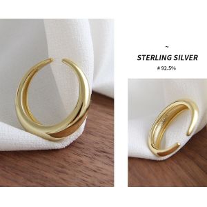 Lanciashow 925 Sterling Silver Ring Simple Geometric Shape Smooth Arc Surface