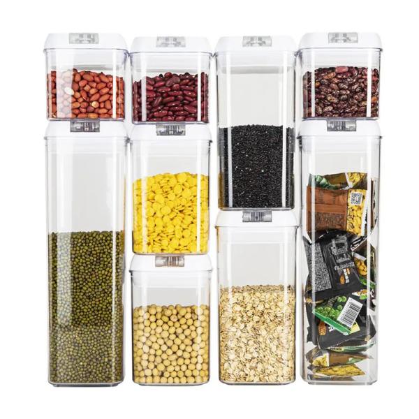 9 Pcs Set Stackable Transparent Pantry Airtight Cereal Dry Food Plastic Storage