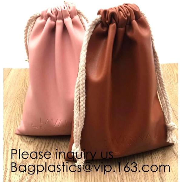 Black Color PU Leather Double Drawstring Protection Headphone Pouch Bag headphone pouchPU Leather Drawstring Promotiona