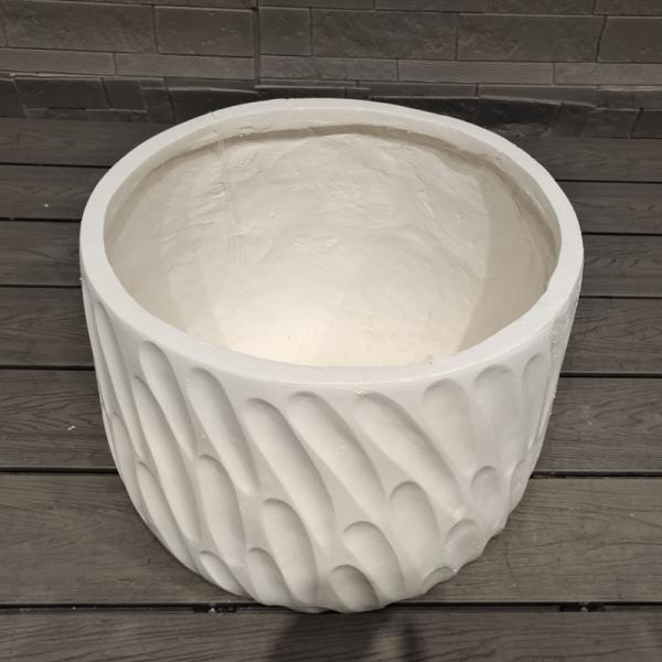 Curved Flowing Ocean Breeze Pattern White Round Fiber Clay Planter Garden