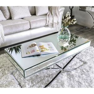 Luxury mirrored coffee table stanieless steel base glass top console table for