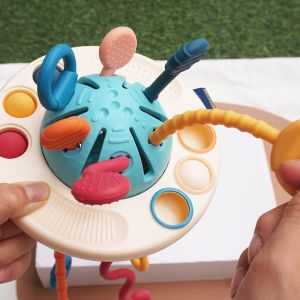 Baby Sensory Montessori Silicone Toy Travel Pull String Activity Toy for