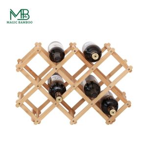 X Shape 10 Bottles Capacity Foldable Free Standing Bamboo Wine Rack for Kitchen