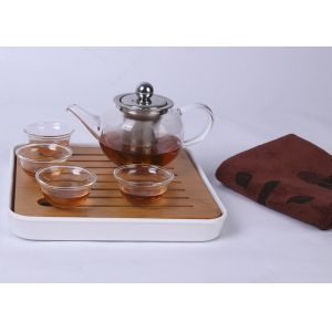 Portable Travel Glass Tea Set 4 Cups With Bamboo Plate , FDA SGS Listed