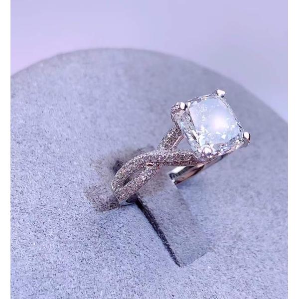 Quality 3.03ct Cushion-Shaped Lab Diamond CVD Set In 18K White Gold Engagement Ring wholesale