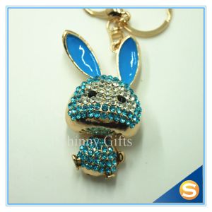 Trendy Rhinestone Cute Rabbit Shape Crystal Gold Plated Key Chain For Handbag