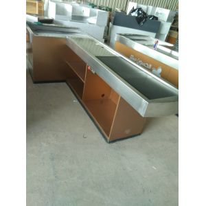 Automatic Conveyor Belt Checkout Counter Stands With Stainless Steel Border