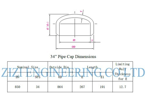 Pipe Cap PE Schedule 40 Pipe Fittings , Butt Weld DN850 ASTM A420 WPL6 Fittings