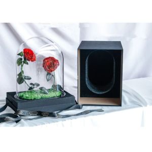 2021 New In Christmas Preserved Rose In Glass Dome Rose With Curving Stem In