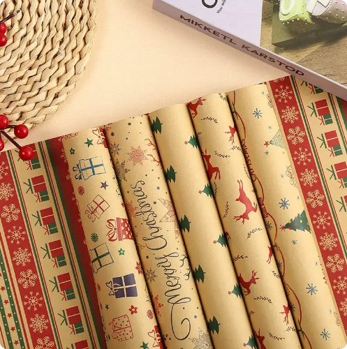 Christmas Wrapping Paper Rolls PE Coated Waterproof With Classic Xmas Patterns