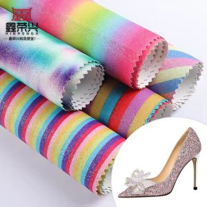 China PU Sparkly Shiny Rainbow Glitter Fabric Synthetic Leather for Shoes Bags Bow Crafts Hat Faux Leather Fabric on sale