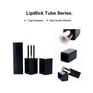 3.5g AL Black Rectangle Smooth Bottle With Black Cap For Empty Lipstick Tube