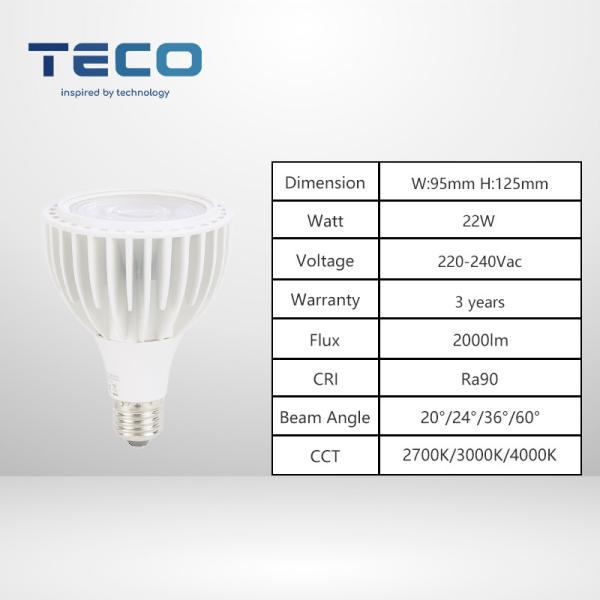 20 Degree 2700k PAR30 Led Spotlight 230V 22W Dimmable Flicker Free PAR30 Bulbs