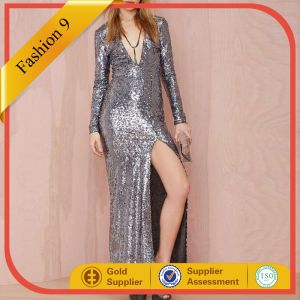 Cheap New Designed Long Sleeve Sequined Maxi Dress with High Split for sale