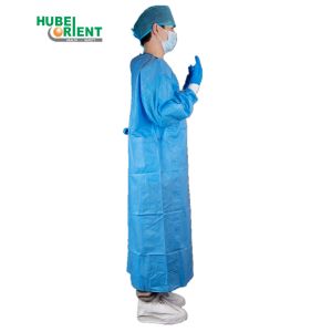 FDA AAMI PB70:2012 Level-3 45gsm SMS Knitted Cuffs Dark Blue Surgical Gown