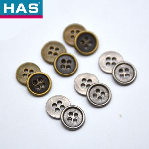 18L 4 Hole Metal Button Ant silver Metal Shirt Buttons Round Thin Edged