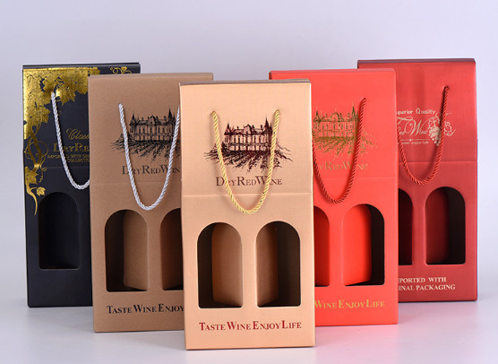 Manufacturer corrugated paper gift box custom portable wine box double pack wine box packaging box