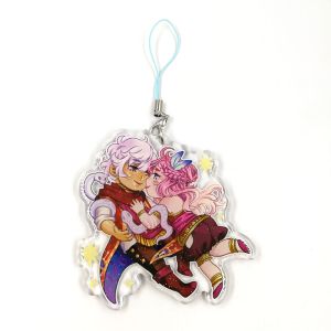 China Custom design promotional acrylic plastic epoxy glitter charm clear anime keychain with phone strap on sale