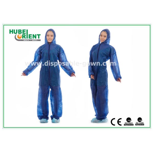 Nonwoven White Disposable Overalls PP / SMS / PP + PE Protective Coverall With Hood