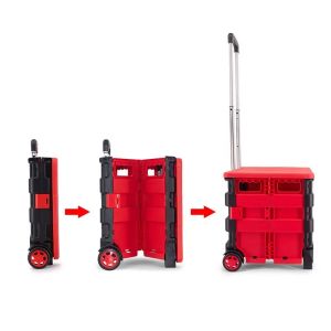 Grocery Small Lightweight Folding Plastic Shopping Cart 4 Wheels With Basket