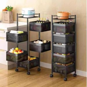 China Tenglei 5 Tier Kitchen Rotating Storage Rack 100kg Capacity Foldable & Wheelable on sale