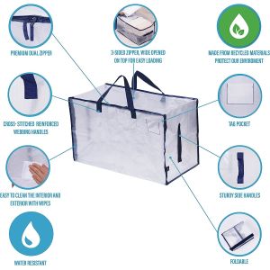 Heavy Duty Extra Large Moving Bags W/Backpack Straps - Strong Handles & Zippers,