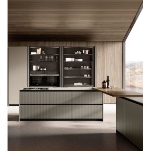 Modern Textured EB Board Kitchen Cabinet Customized With Dinning Table