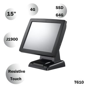 15 Inch Black Waterproof Retail Point Of Sale Systems J1900 CPU For Restaurant