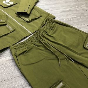 Polyester Custom Windbreaker Cargo Sweatpants Set Men's Zip Up Jacket With