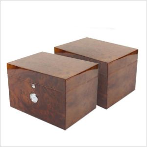 Luxury Burl Cedar Cigar Humidor Box with Glossy Lacquered Finish and CNC