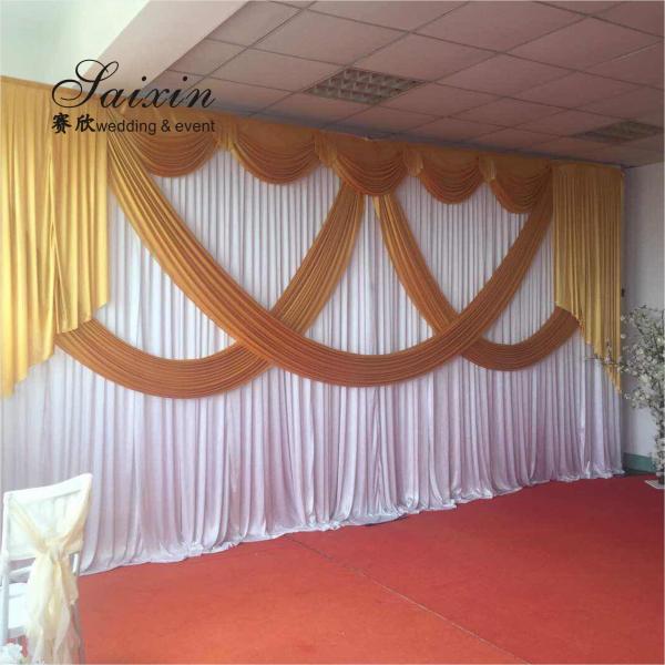 Hot Sale Gorgeous blue silk cloth drape valance curtains with ivory tassel