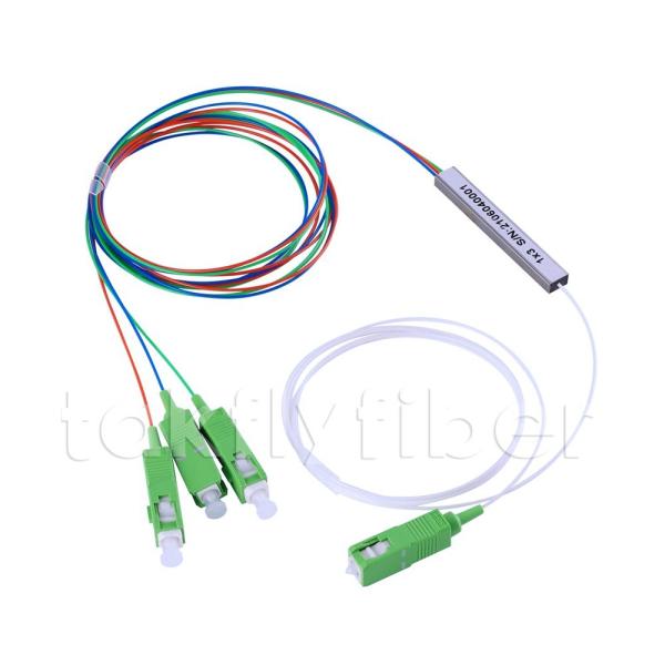 Quality 1x3 Fiber Optic PLC Splitter 0.9mm Mini Steel Tube SC APC Blockless SM G657A1 wholesale