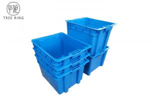 Cheap Square Fish Plastic Tote Boxes With Lids Food Grade 505 * 410 * 320 Mm Blue / Grey for sale
