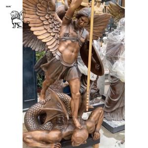 Bronze St. Michael Kills the Devil Sculpture Metal Archangel Statue Famous