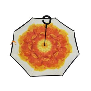 Cheap Full Digital Printing Pongee Reverse Inverted Umbrella With C Handle for sale