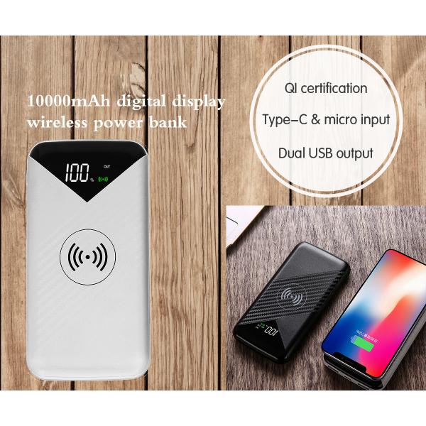 Portable 10,000mah Qi Wireless charger Power Bank for Samsung,iPhoneX,iPhone XS