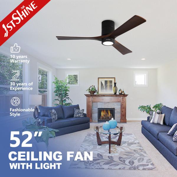 Flush Mount Smart APP Control Solid Wood Ceiling Fan With Light And Remote For