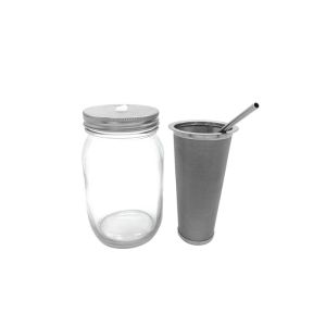 Silver Stainless Steel Cold Brew Mason Jar Filter Kit 2 Cups
