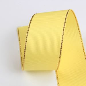 2.5cm Polyester Gold Edge Double Face Grosgrain Ribbon for Christmas Tree and
