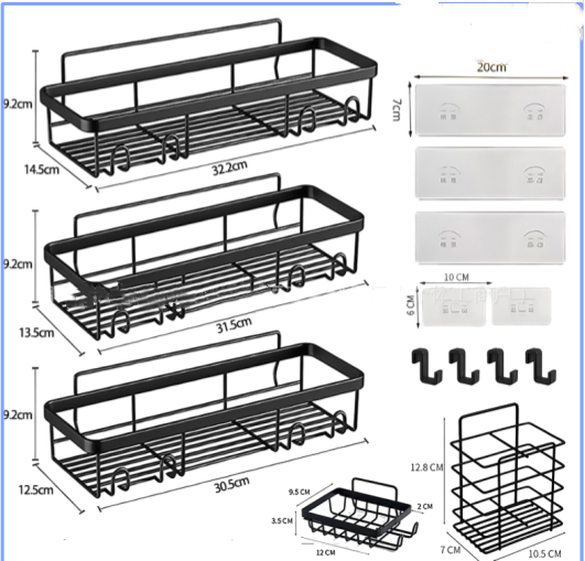 Wall-mounted storage rack for bathroom and toilet, suitable for holding toiletries and washroom supplies.