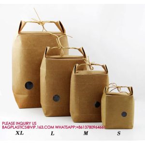 Kraft Bag With String Tie Handle For Rice, Wheat Flour, Tea Leaves,Powders,Seed