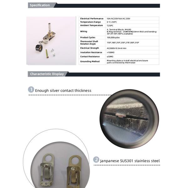 VDE Voltage Current 250V / 12A 120V Bimetal Adjustable Thermostat 96 Iron Thermostat