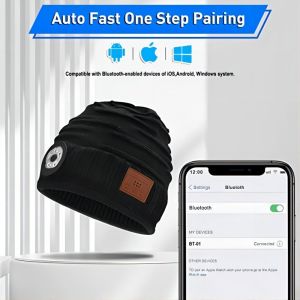 Rechargeable Battery Bluetooth Beanie Hat With LED Headlamp For Climbing Hiking