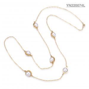 China CE Ladies Stainless Steel Layered Necklace Pearl Inlay Long Pendant Necklace on sale