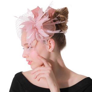 Pink Party Decoration Sinamay And Feather Fascinator With Wire Accessory 10x20